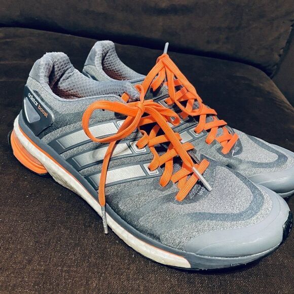 Excellent Adidas Adistar Boost Grey Coral Orange womens Size 10 US 42 2/3 EUR - Picture 1 of 10